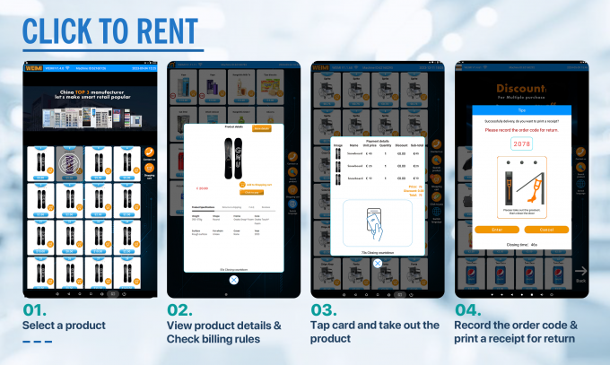 A fast and intuitive rental experience with the golf club rental vending machine. Golfers select their preferred club set on the HD touchscreen, view transparent pricing, complete secure payment, and instantly collect their clubs from an unlocked locker—ready to head straight to the course or driving range in seconds.
